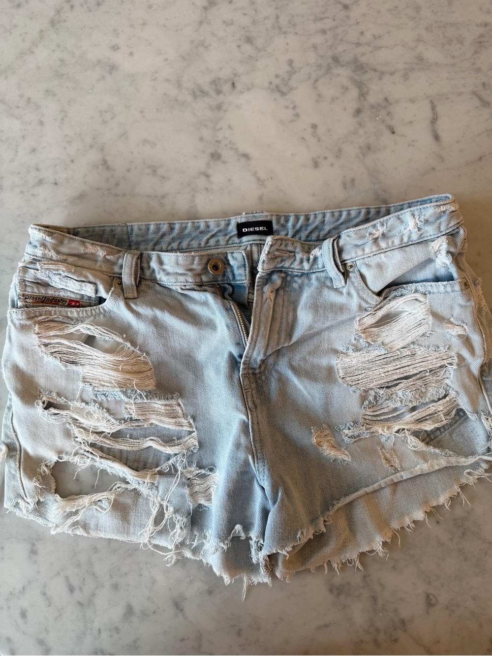 Diesel Light Blue Distressed Denim Cutoff Shorts